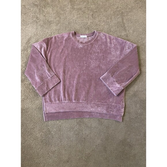 De Mel Tops - Dusty Pink Velour Drop Shoulder Boxy Crewneck Top Cozy Chic Women’s XL